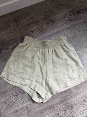 Reformation Light Sage/khaki High-Waist Linen Shorts